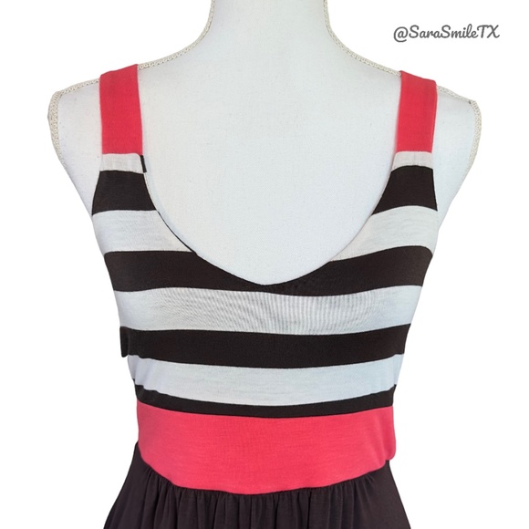 C. GRAFFITI Pink Brown Striped Sleeveless Fit & Flare Summer Mini Dress - Picture 6 of 12